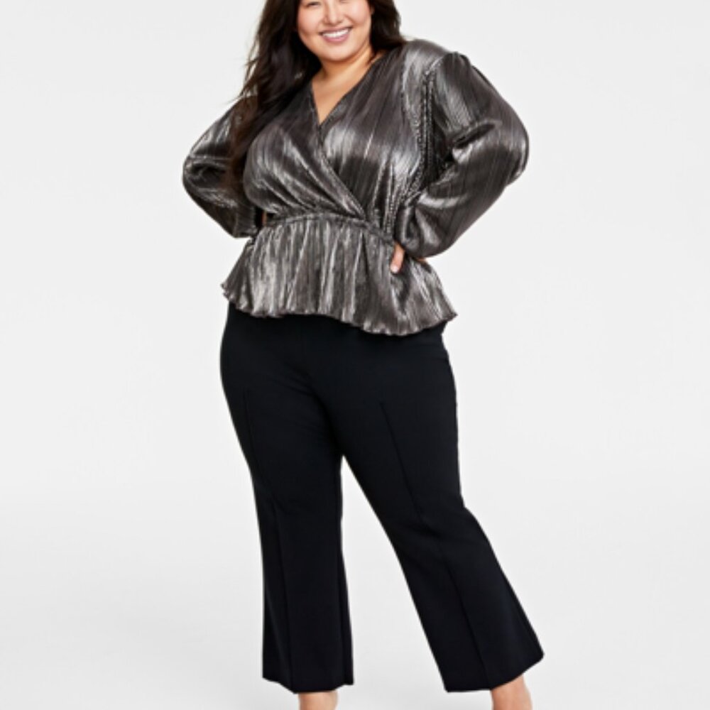Metallic Plissé Surplice-Neck Peplum Top created by Macy's
